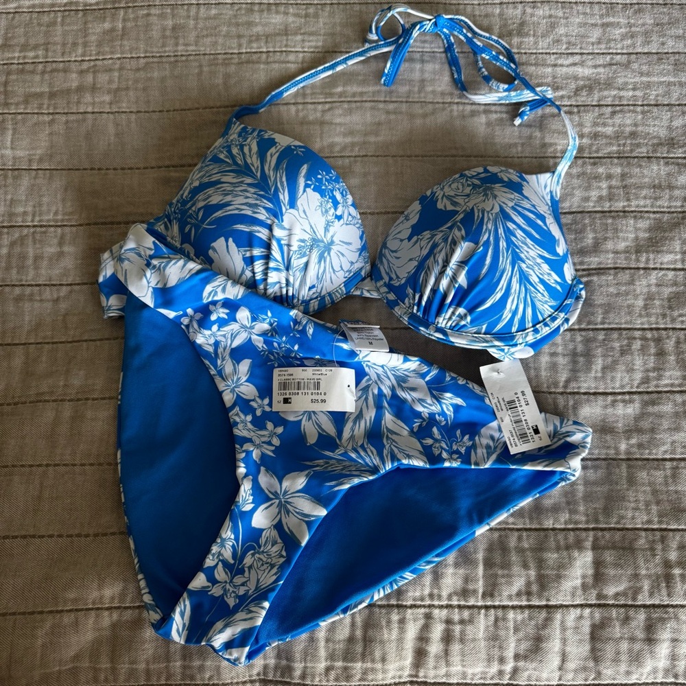Ron Jon Surf Shop Blue & White Floral Push-Up Bikini size Medium
